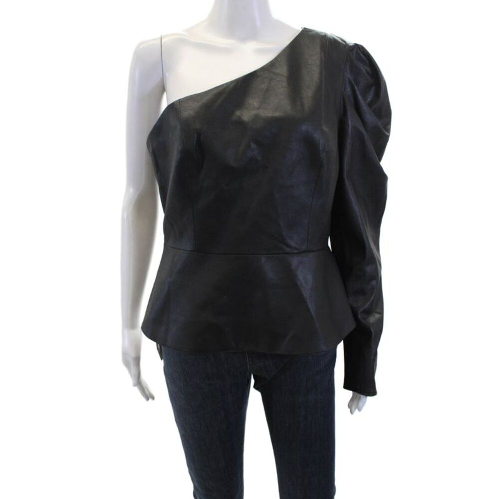 BCBG Max Azria Women Black Long Sleeve Solid Blouse Hook & Eye 80s Size L